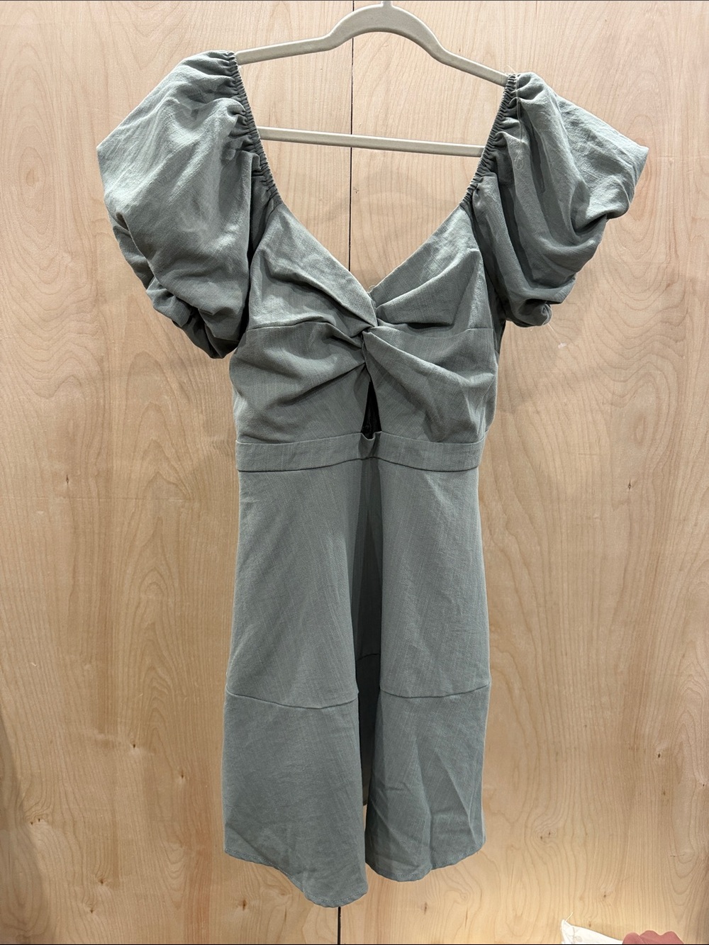 Trixxi Sage Green Puff Sleeve Twist Front Dress
